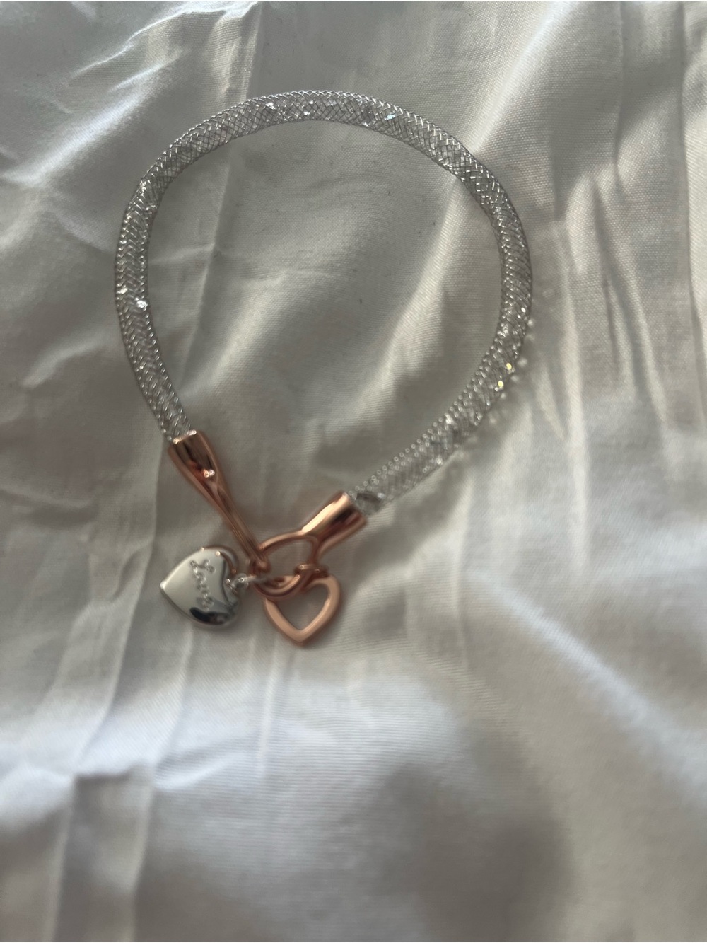 Kohl's Silver Mesh Bracelet with Rose Gold Heart Charms